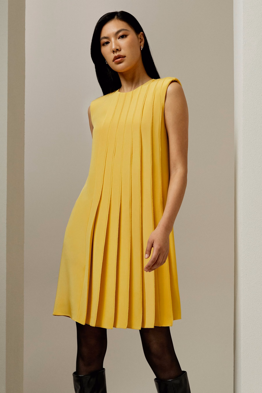 Sleeveless accordion pleated silk dress