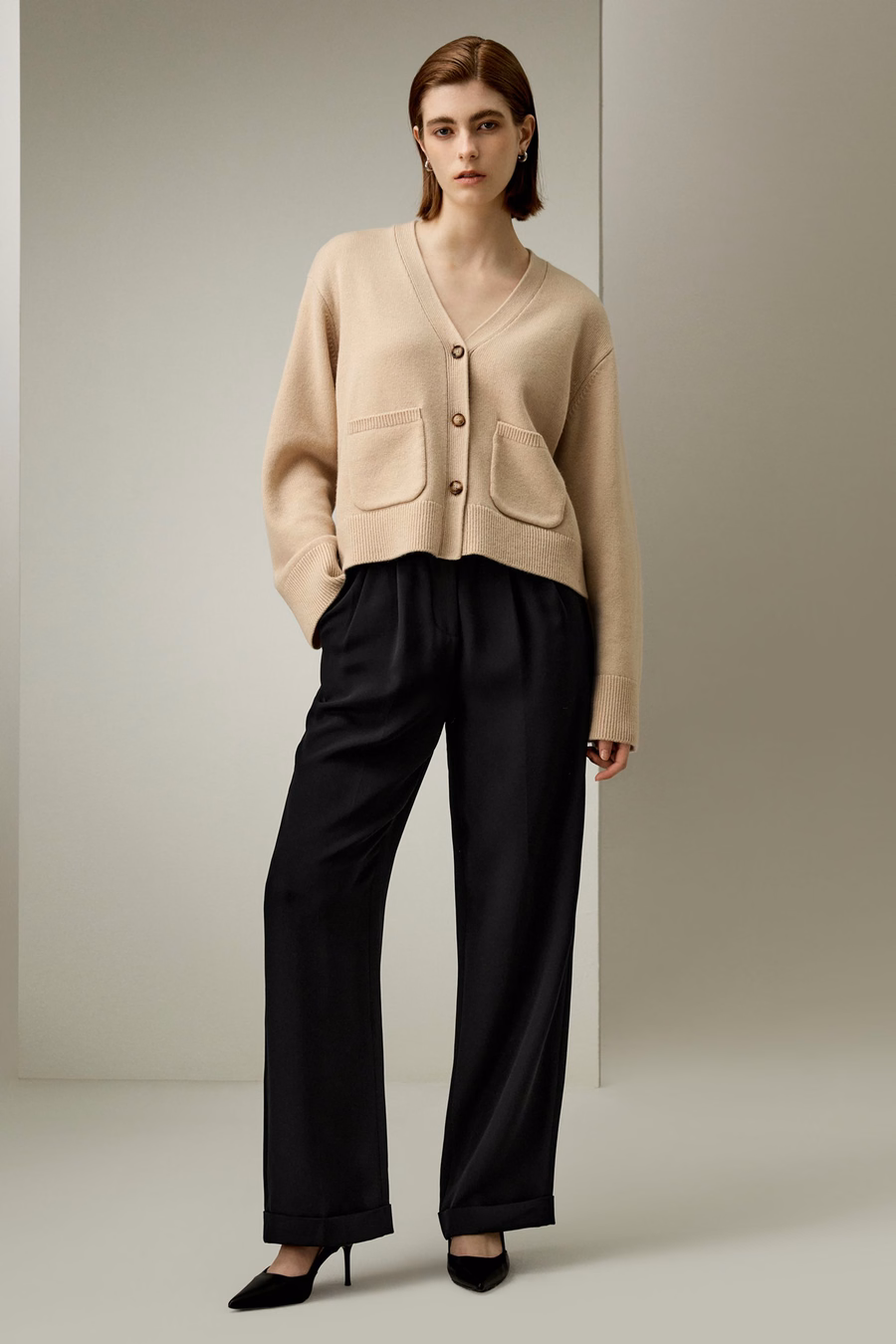 Gekürzter Kaschmir-Woll-Mix-Cardigan