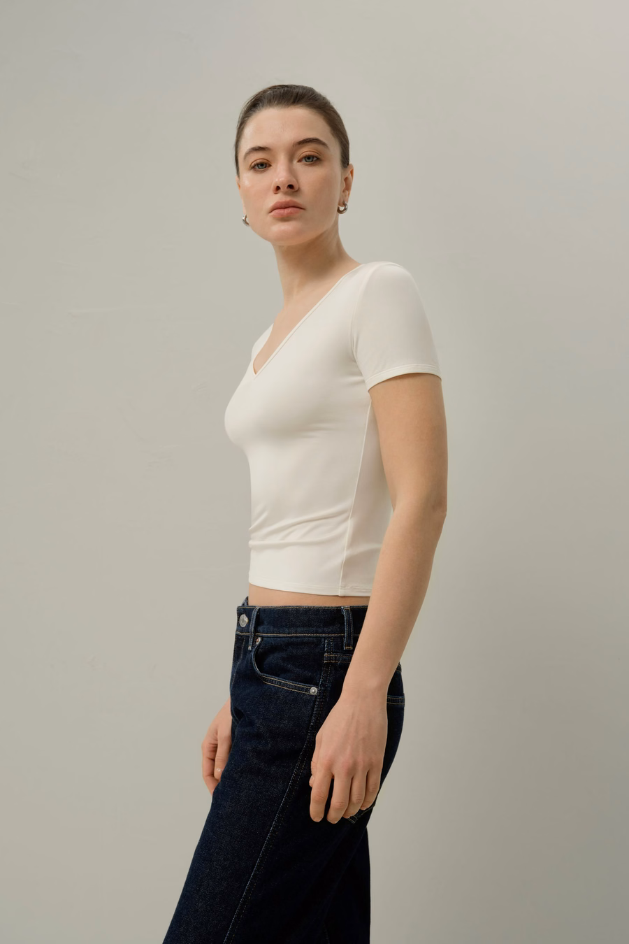 Seidenbrise Jersey V-Ausschnitt T-Shirt