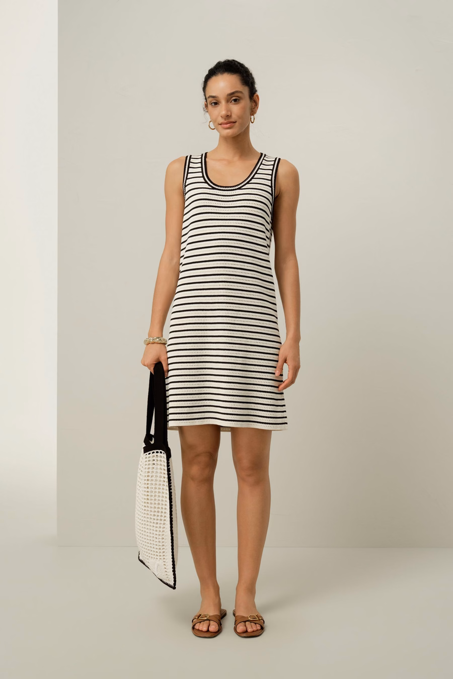 Toscana gestreiftes Pointelle-Kleid