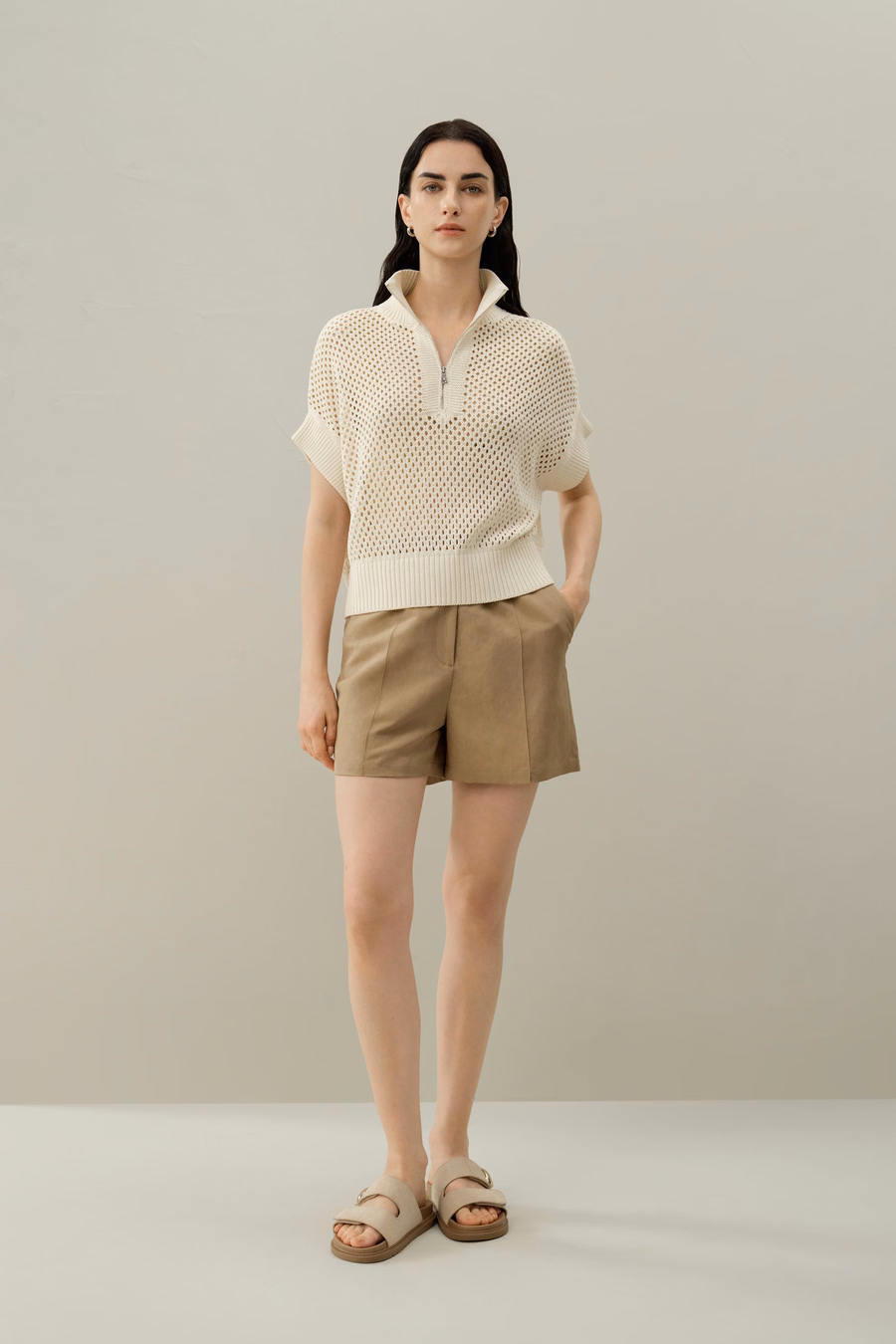 Toscana Pointelle Knit Half-Zip Sweater