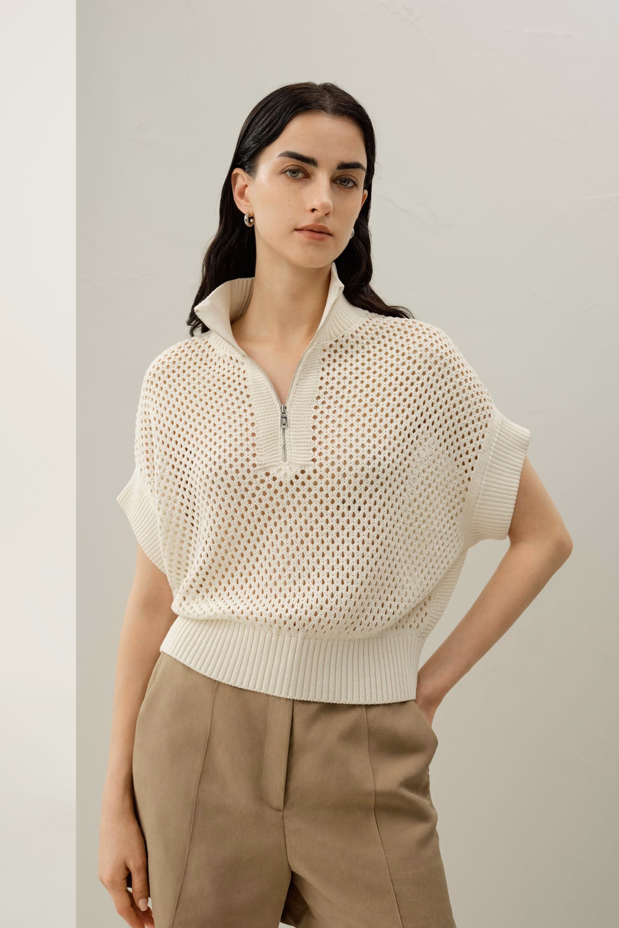 Toscana Pointelle Knit Half-Zip Sweater