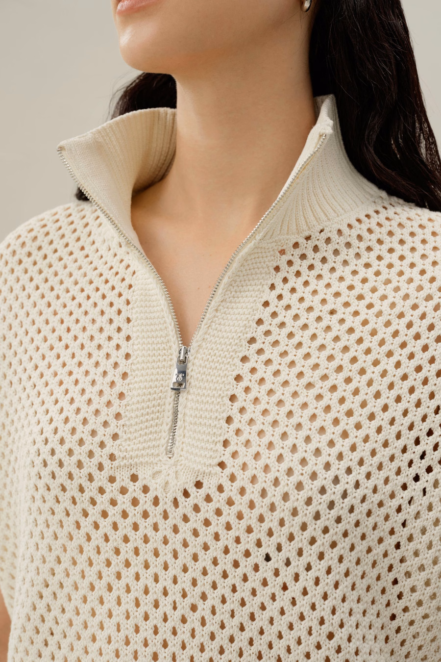 Toscana Pointelle Knit Half-Zip Sweater
