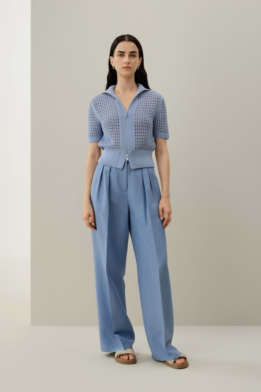 Toscana Pointelle Strick Doppel-Reißverschluss Cardigan