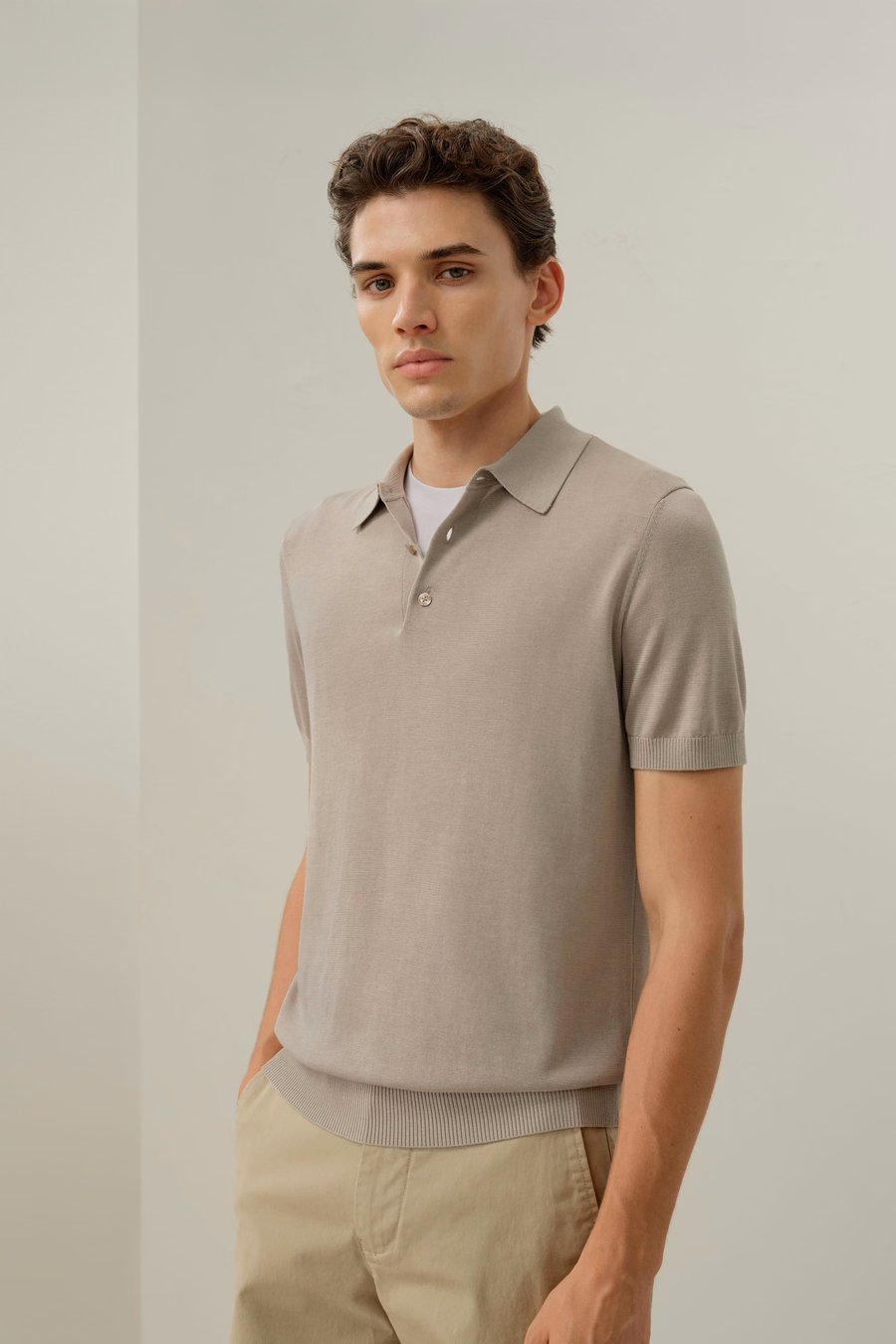Silk-Cotton Regular-Fit V-Neck Polo