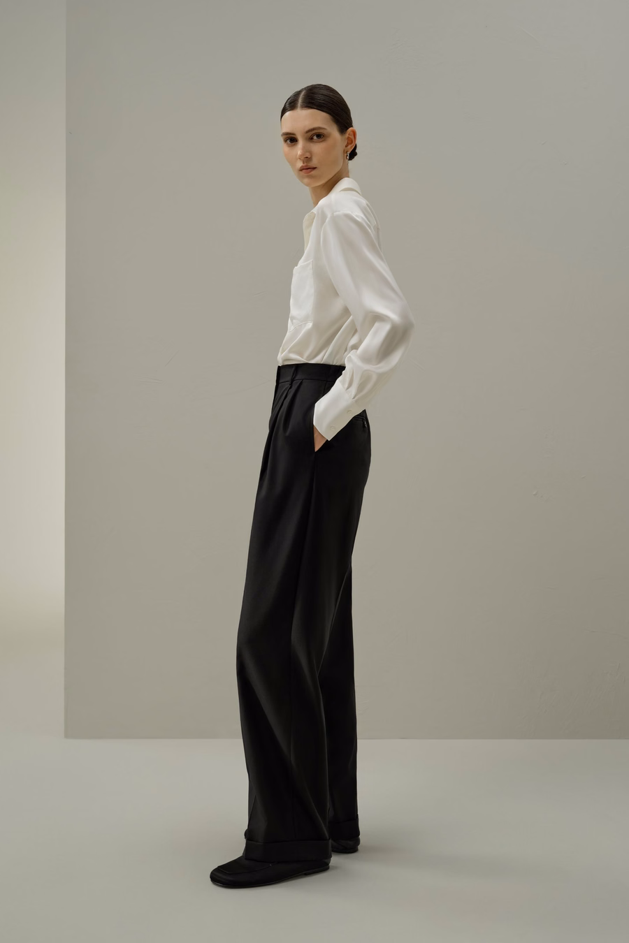 Wool-Silk Straight Leg Pants