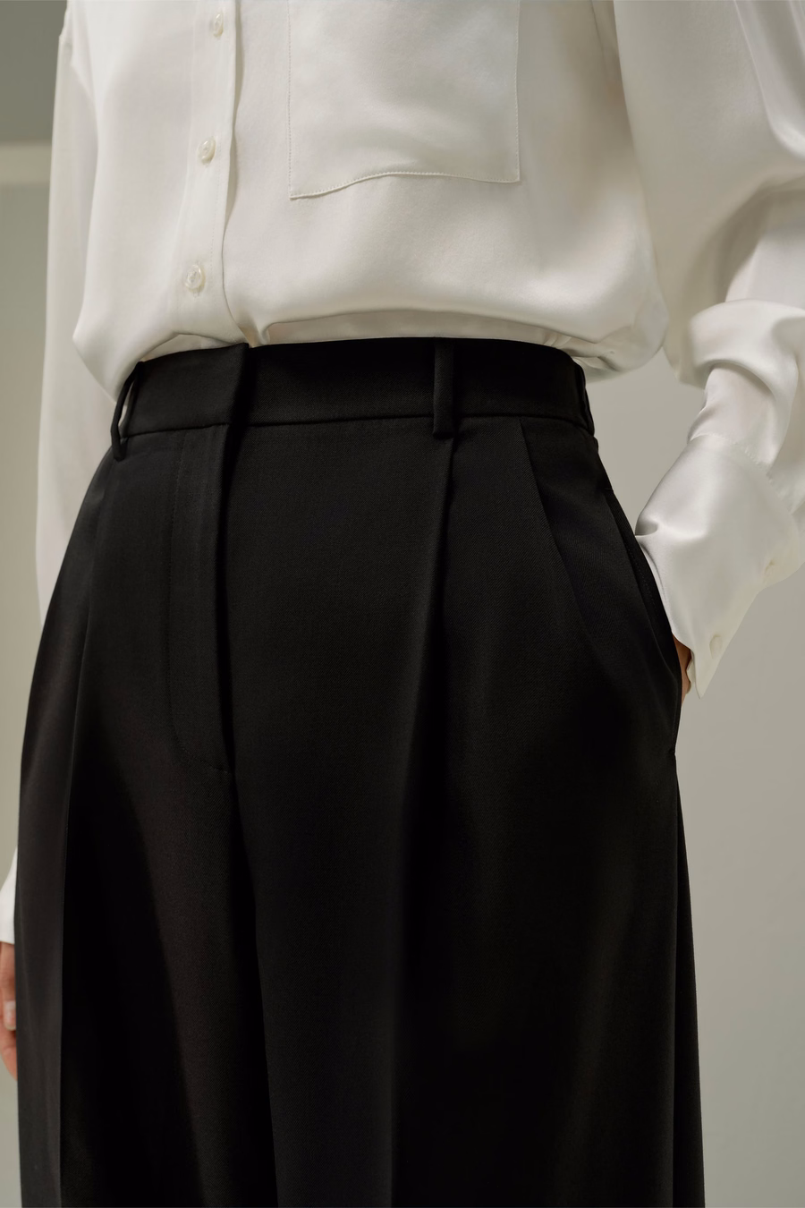 Wool-Silk Straight Leg Pants