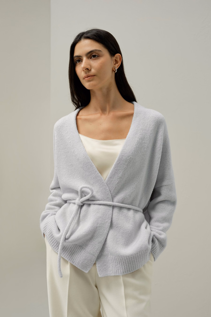 Bouclé-Strick Seide-Kaschmir Wickeljacke