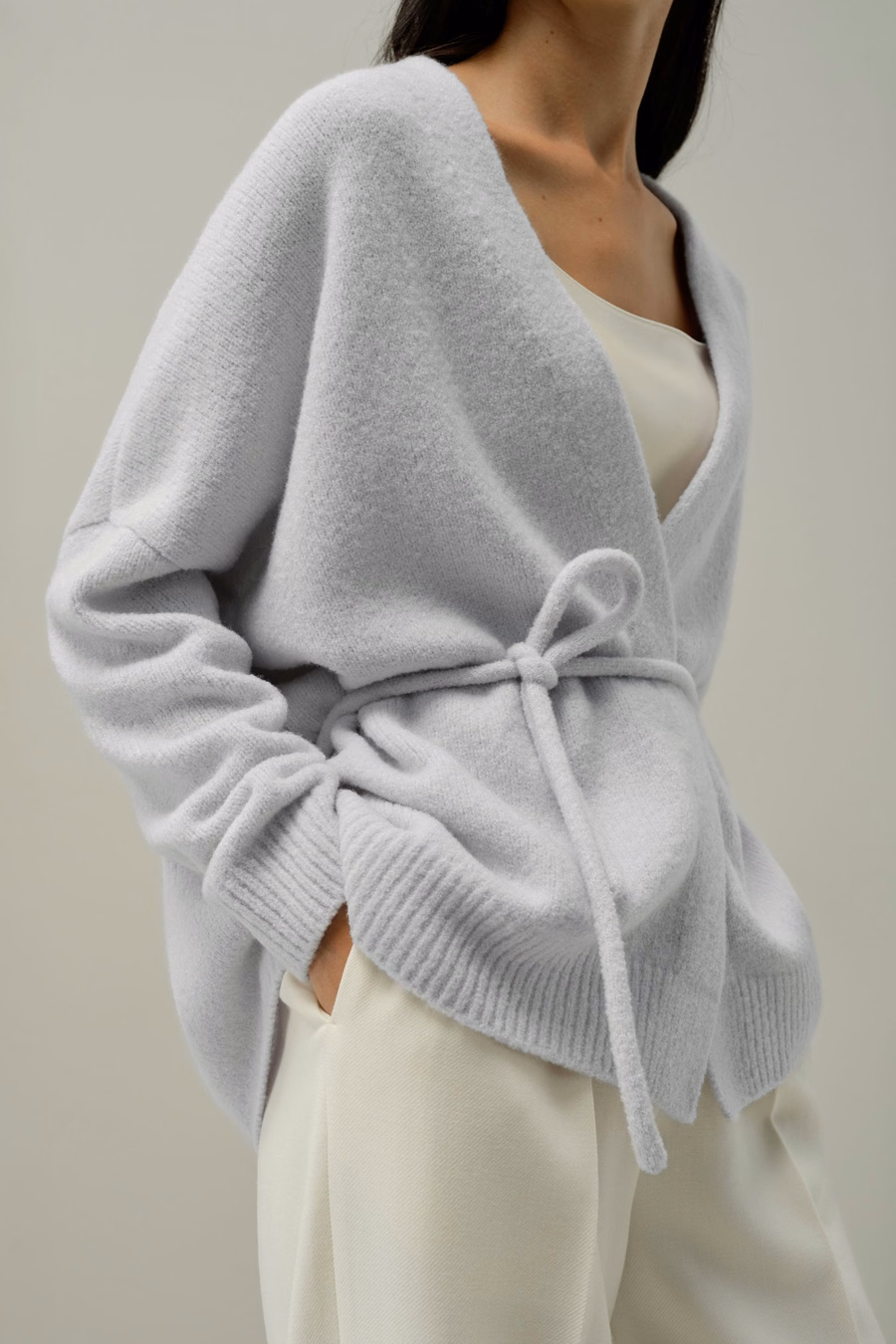 Bouclé-Strick Seide-Kaschmir Wickeljacke