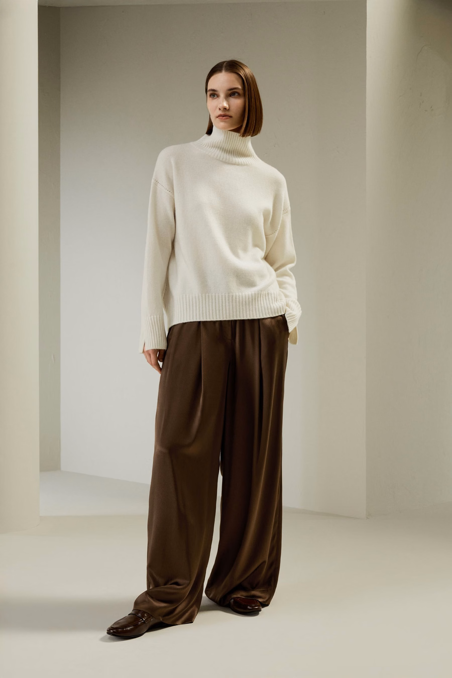 Rippenkragen Relaxed-Fit Kaschmirpullover