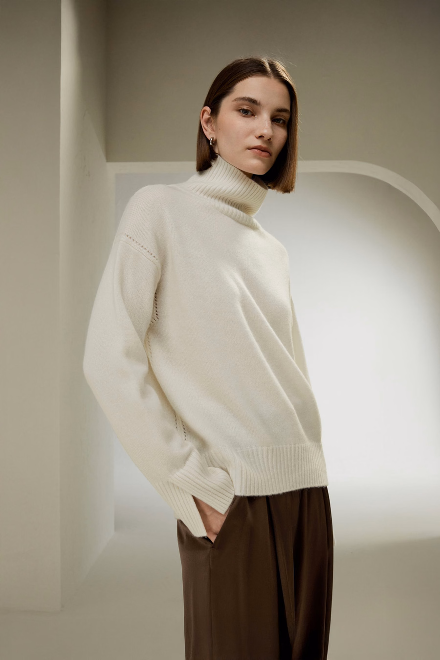 Rippenkragen Relaxed-Fit Kaschmirpullover
