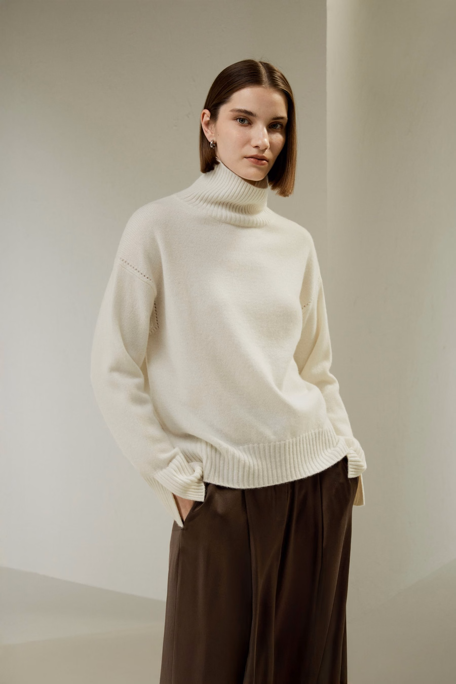 Rippenkragen Relaxed-Fit Kaschmirpullover