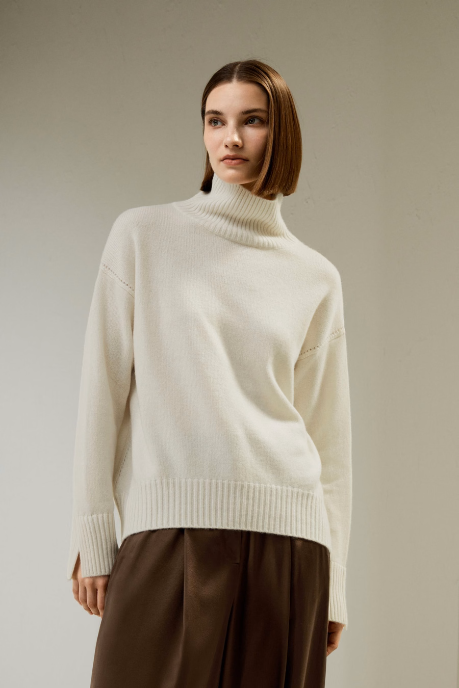Rippenkragen Relaxed-Fit Kaschmirpullover