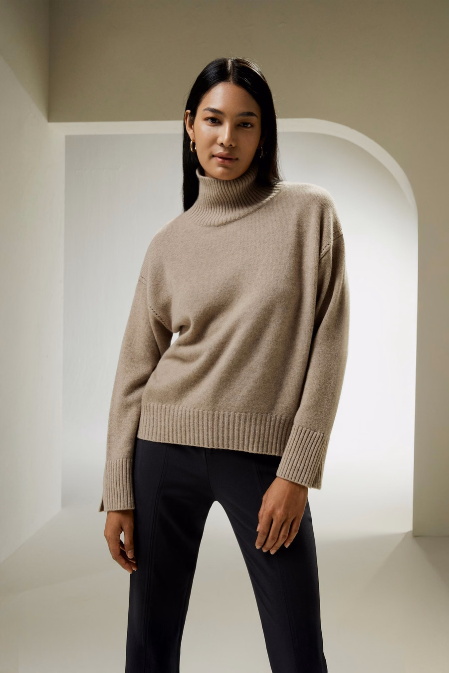 Rippenkragen Relaxed-Fit Kaschmirpullover