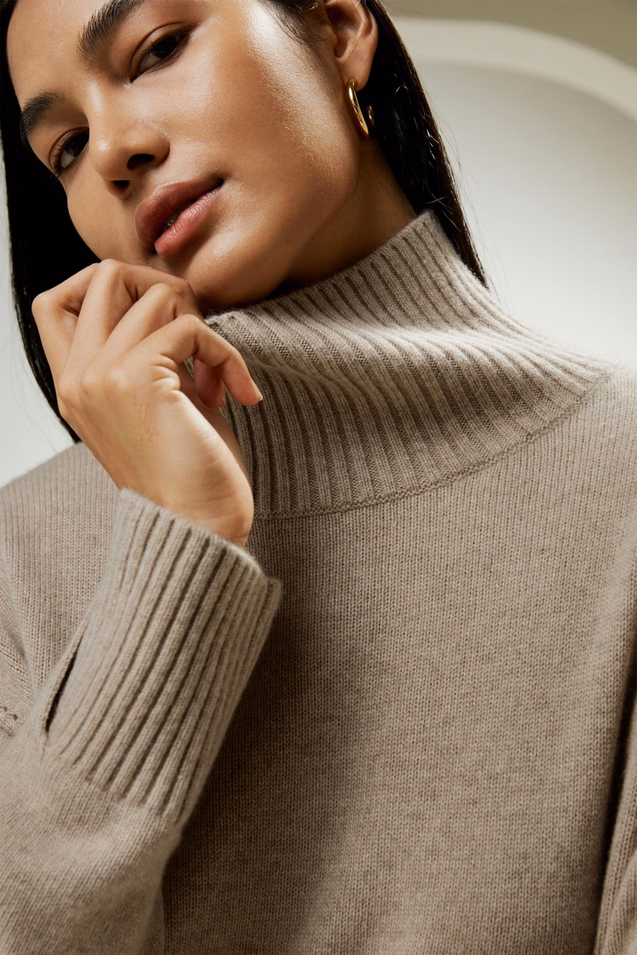 Rippenkragen Relaxed-Fit Kaschmirpullover