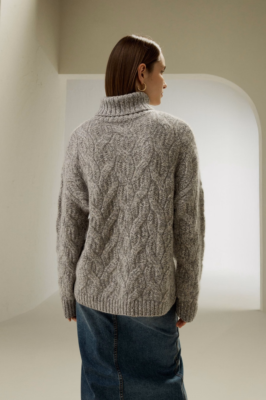 Kabelstrick-Kaschmir-Turtleneck-Pullover