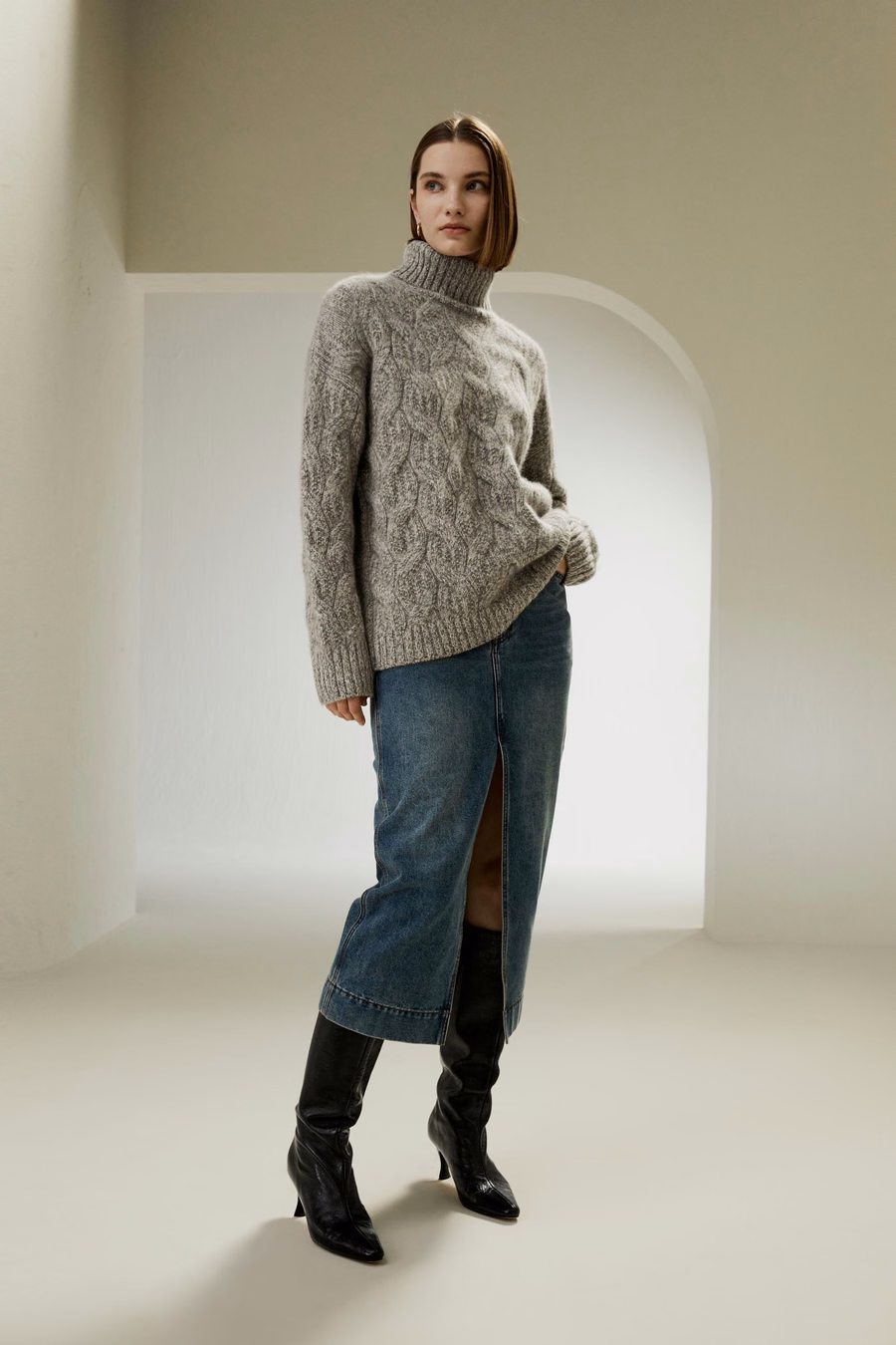 Kabelstrick-Kaschmir-Turtleneck-Pullover