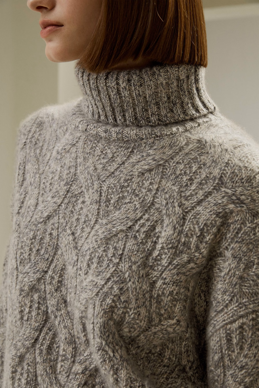 Kabelstrick-Kaschmir-Turtleneck-Pullover