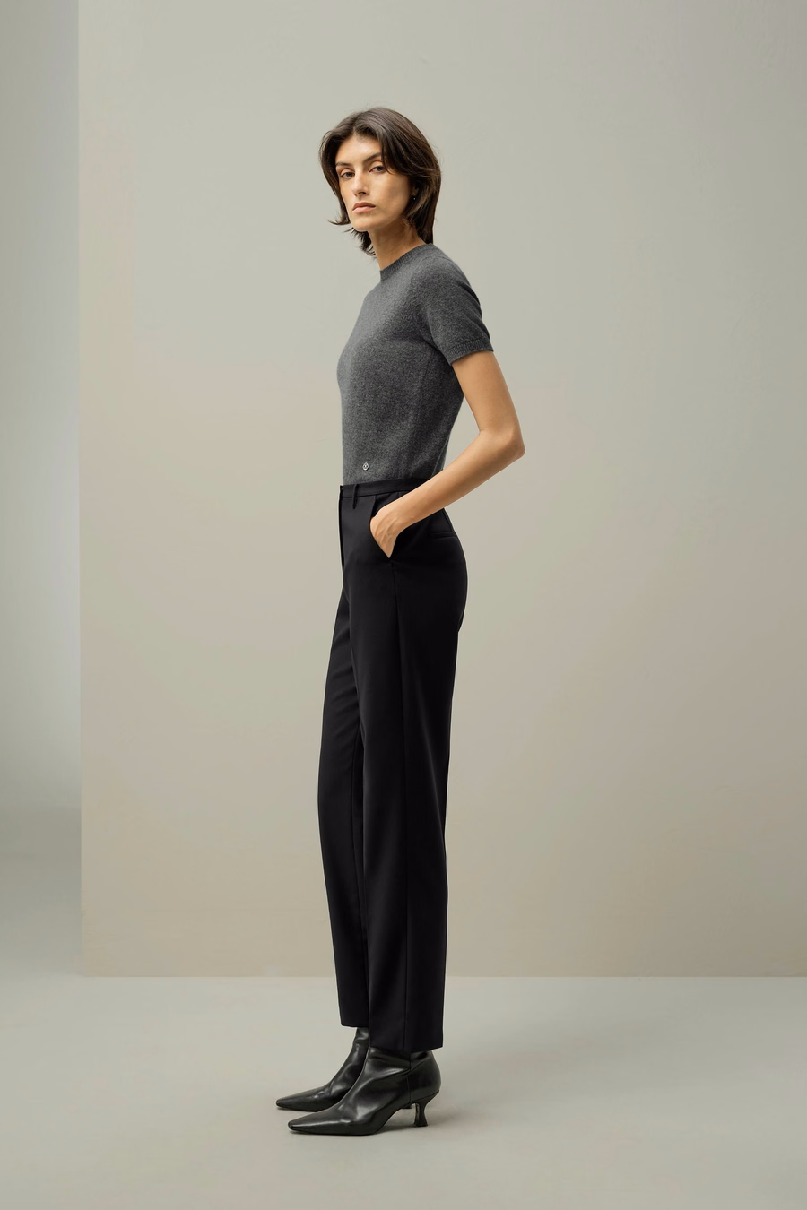 Cashmere-Fitted Kurzarmoberteil