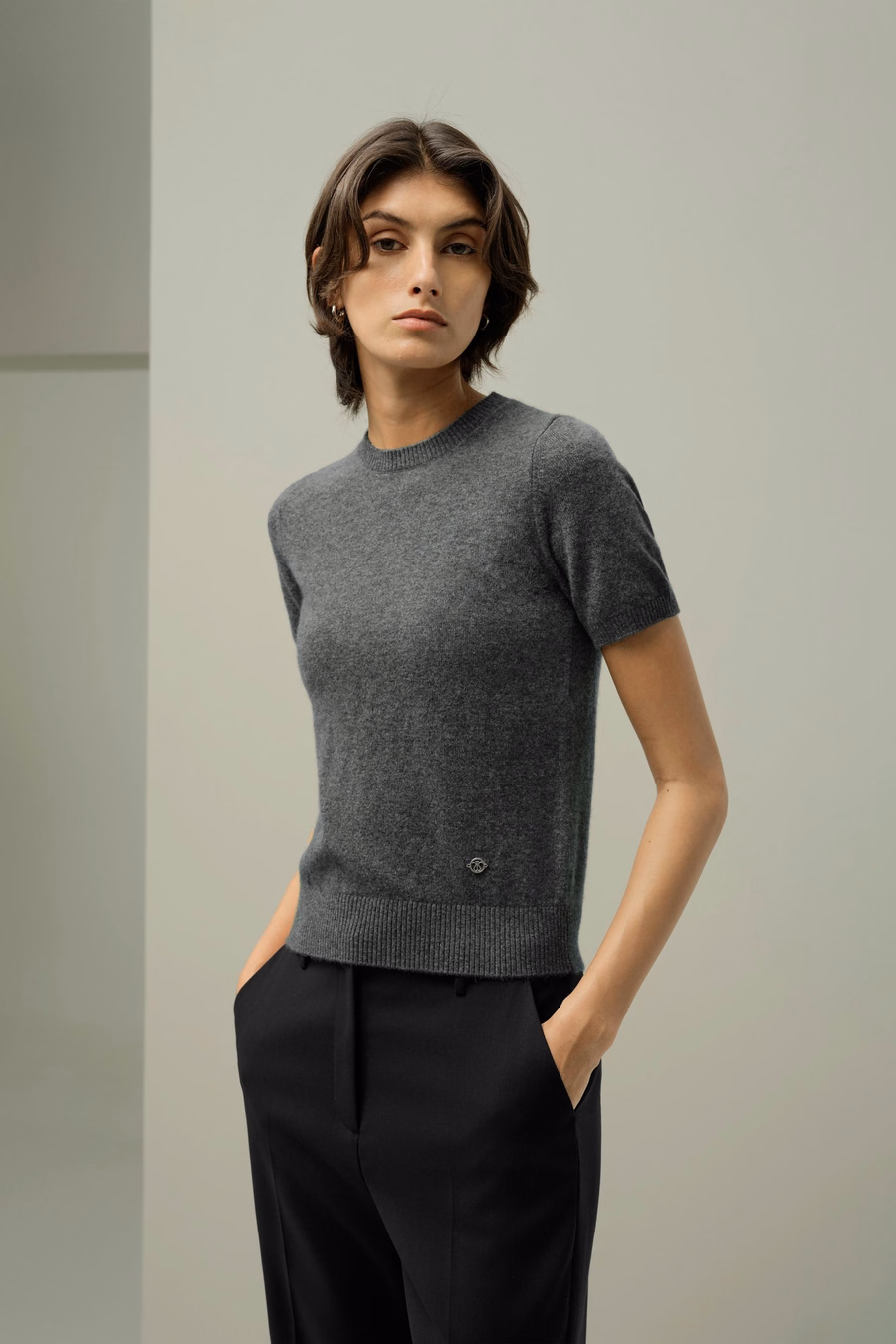 Cashmere-Fitted Kurzarmoberteil