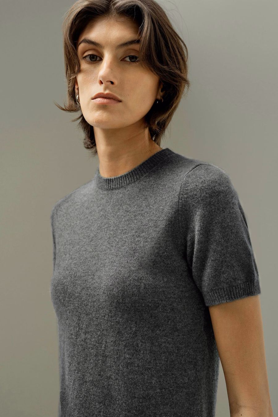Cashmere-Fitted Kurzarmoberteil