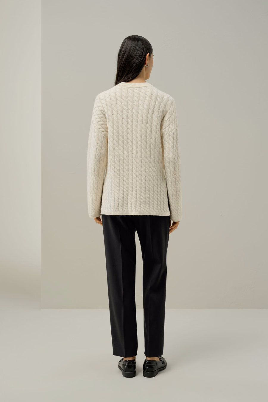 Rundhals Kabelstrick-Kaschmir-Pullover