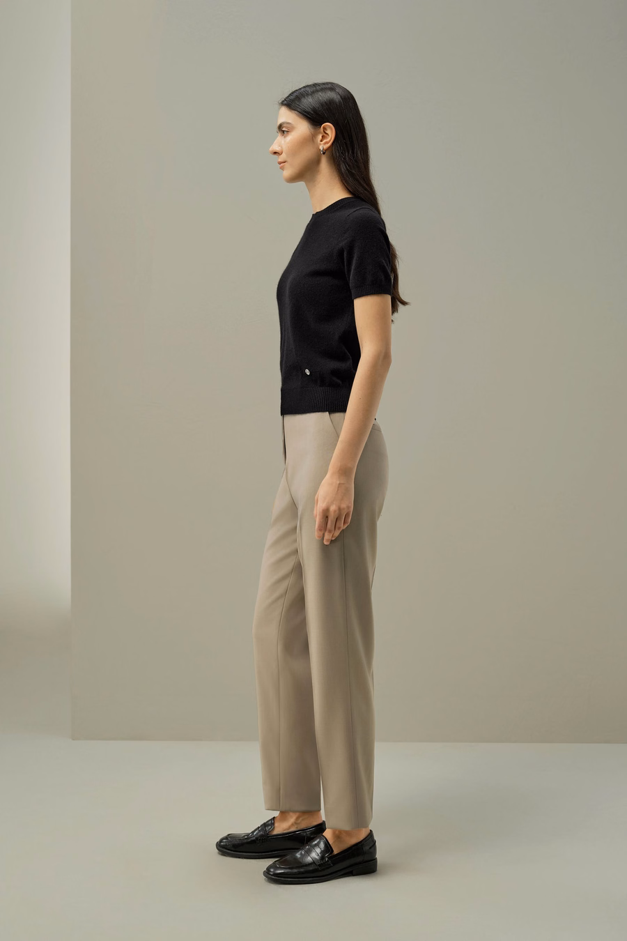 Cashmere-Fitted Kurzarmoberteil