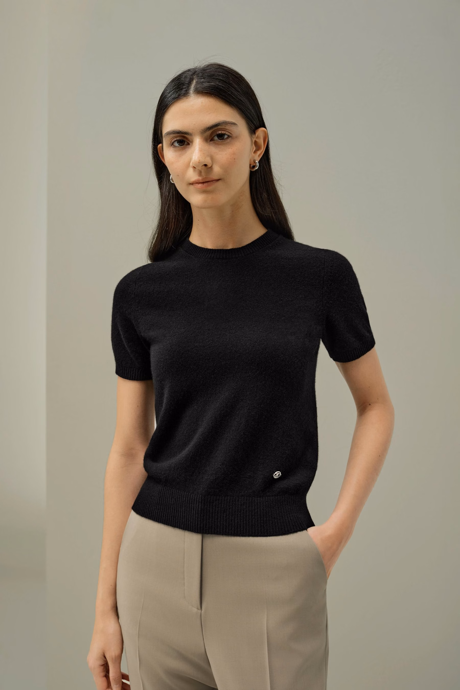 Cashmere-Fitted Kurzarmoberteil