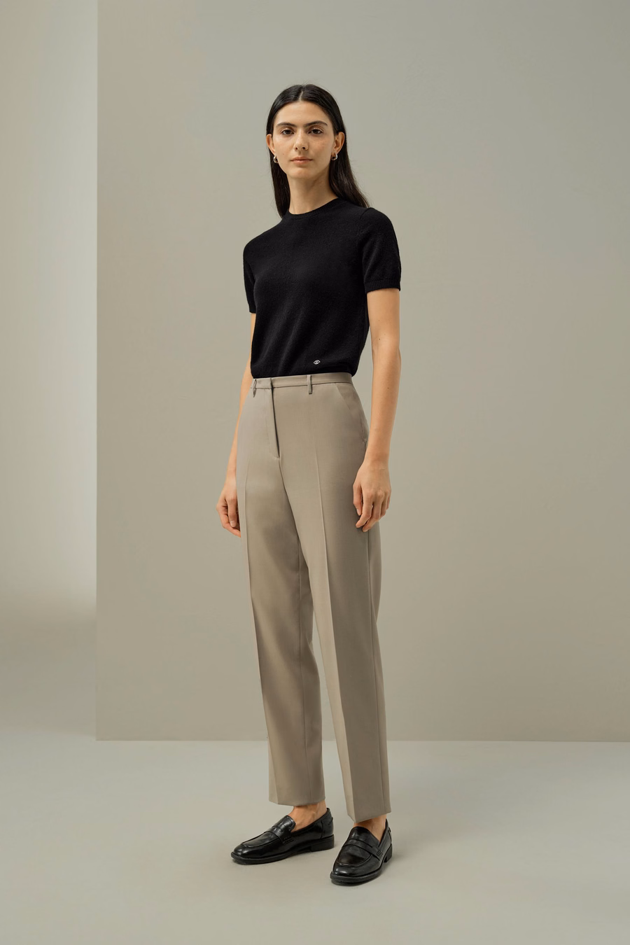 Cashmere-Fitted Kurzarmoberteil