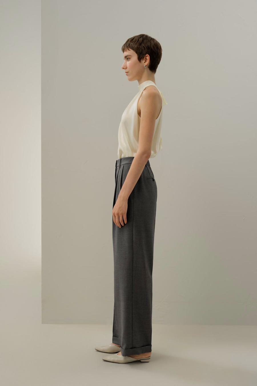 Wool-Silk Straight Leg Pants
