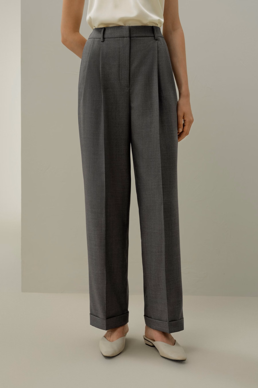Wool-Silk Straight Leg Pants