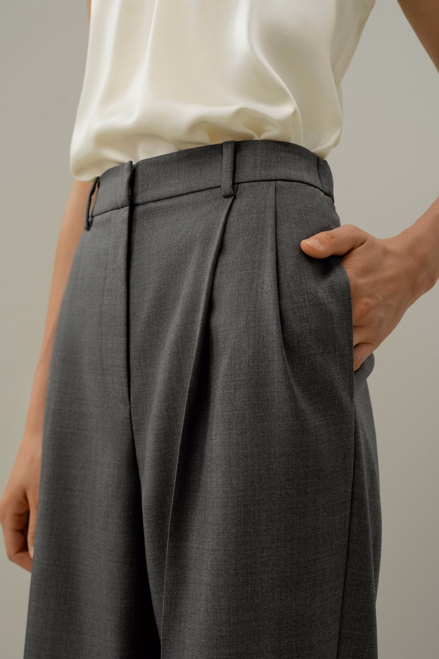 Wool-Silk Straight Leg Pants