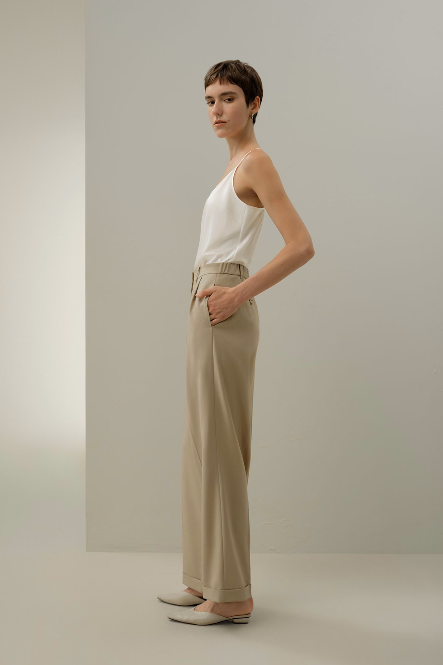 Wool-Silk Straight Leg Pants