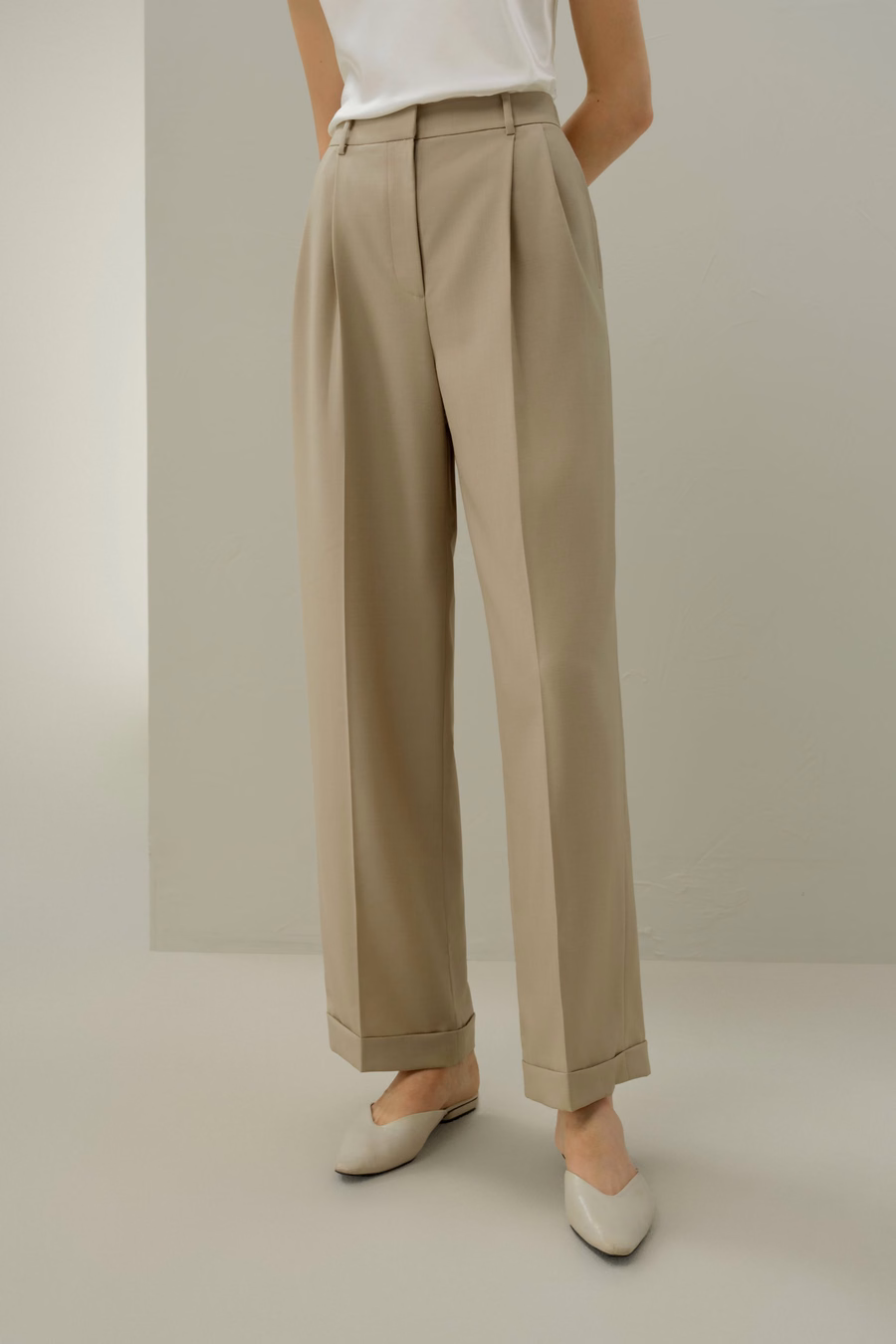 Wool-Silk Straight Leg Pants