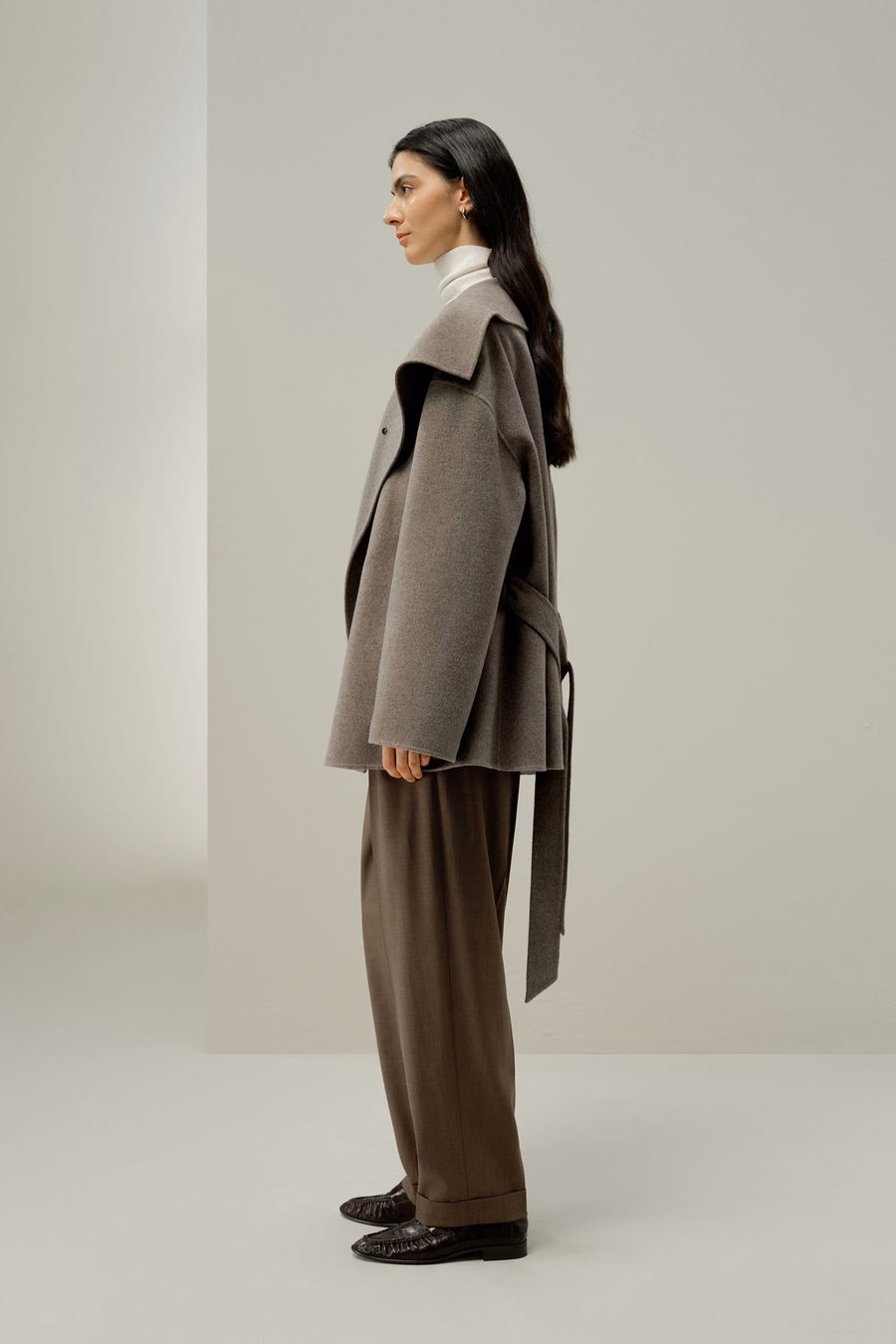 Convertible Collar Silk-Wool Blend Mantel