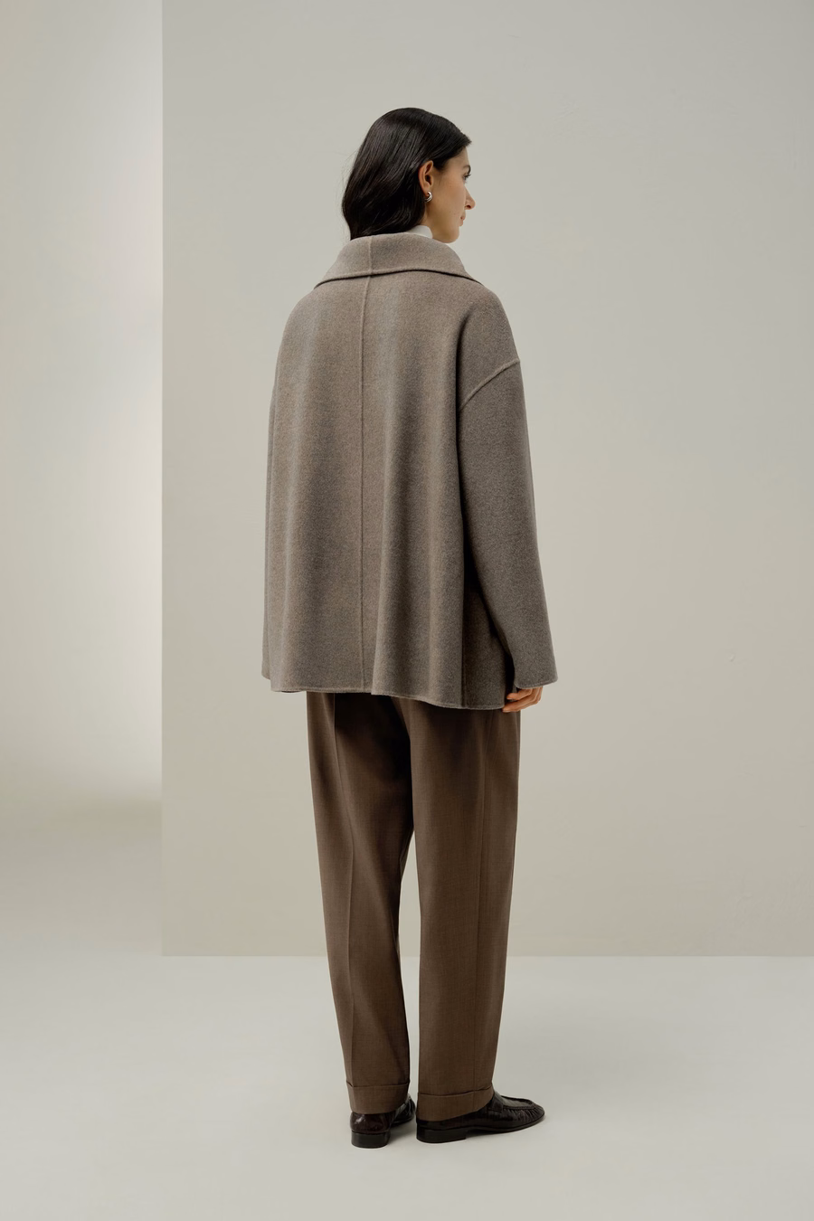 Convertible Collar Silk-Wool Blend Mantel