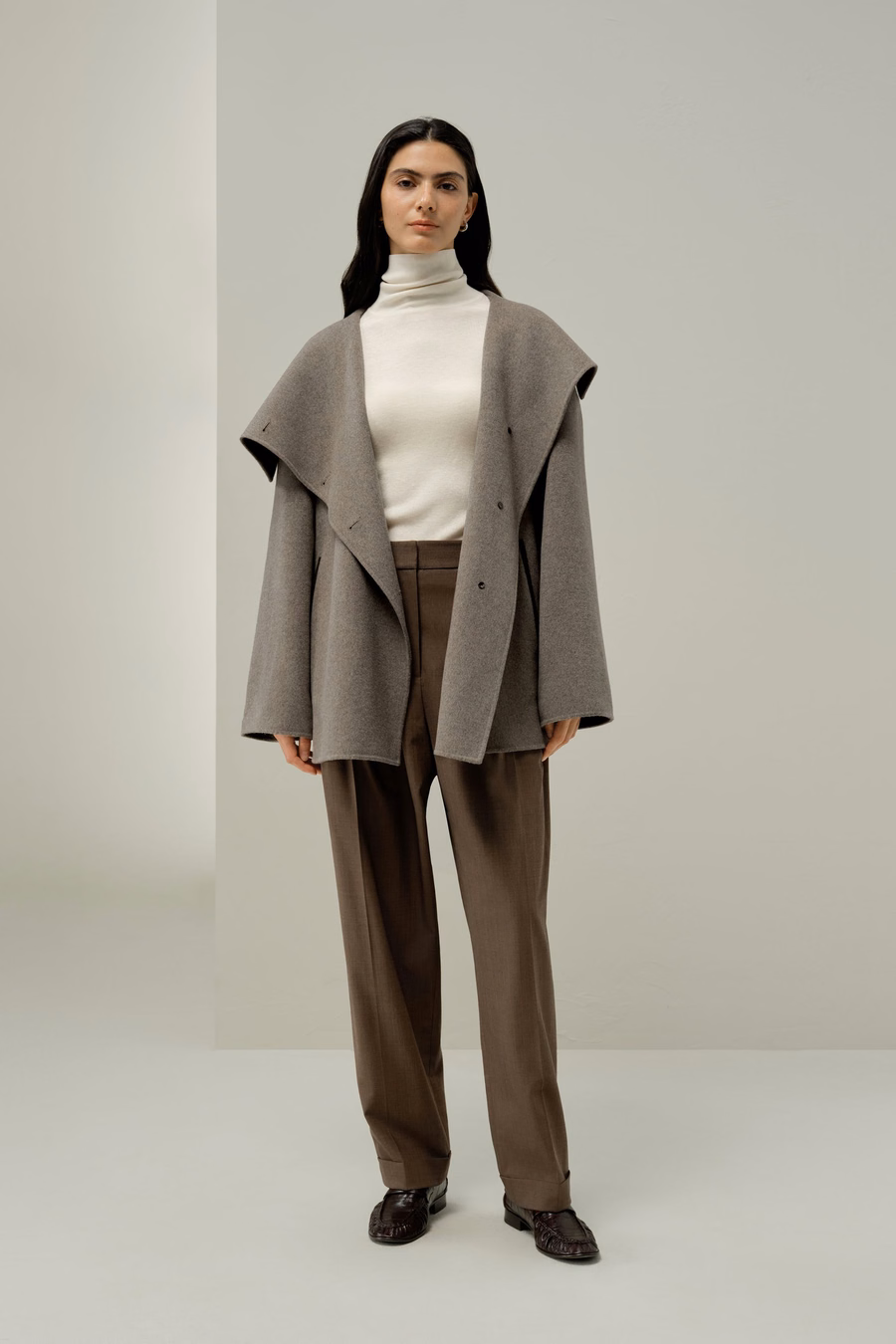 Convertible Collar Silk-Wool Blend Mantel