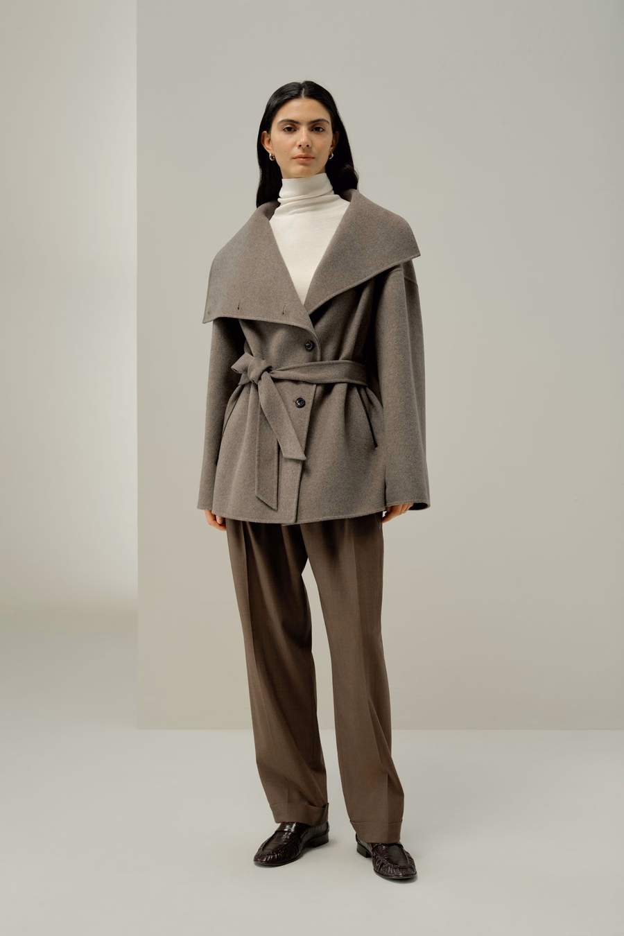 Convertible Collar Silk-Wool Blend Mantel