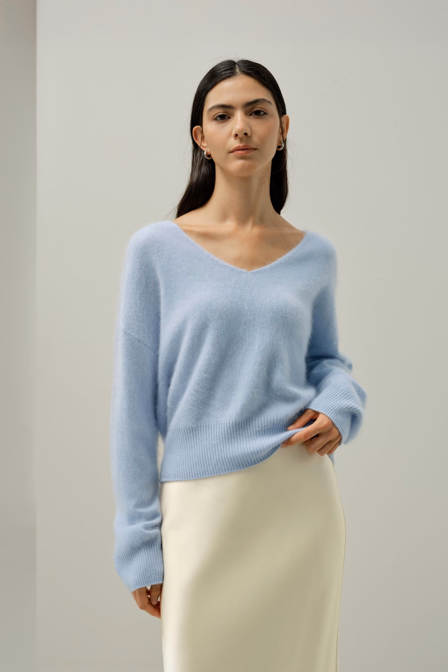Gebürsteter V-Neck Cashmere-Pullover