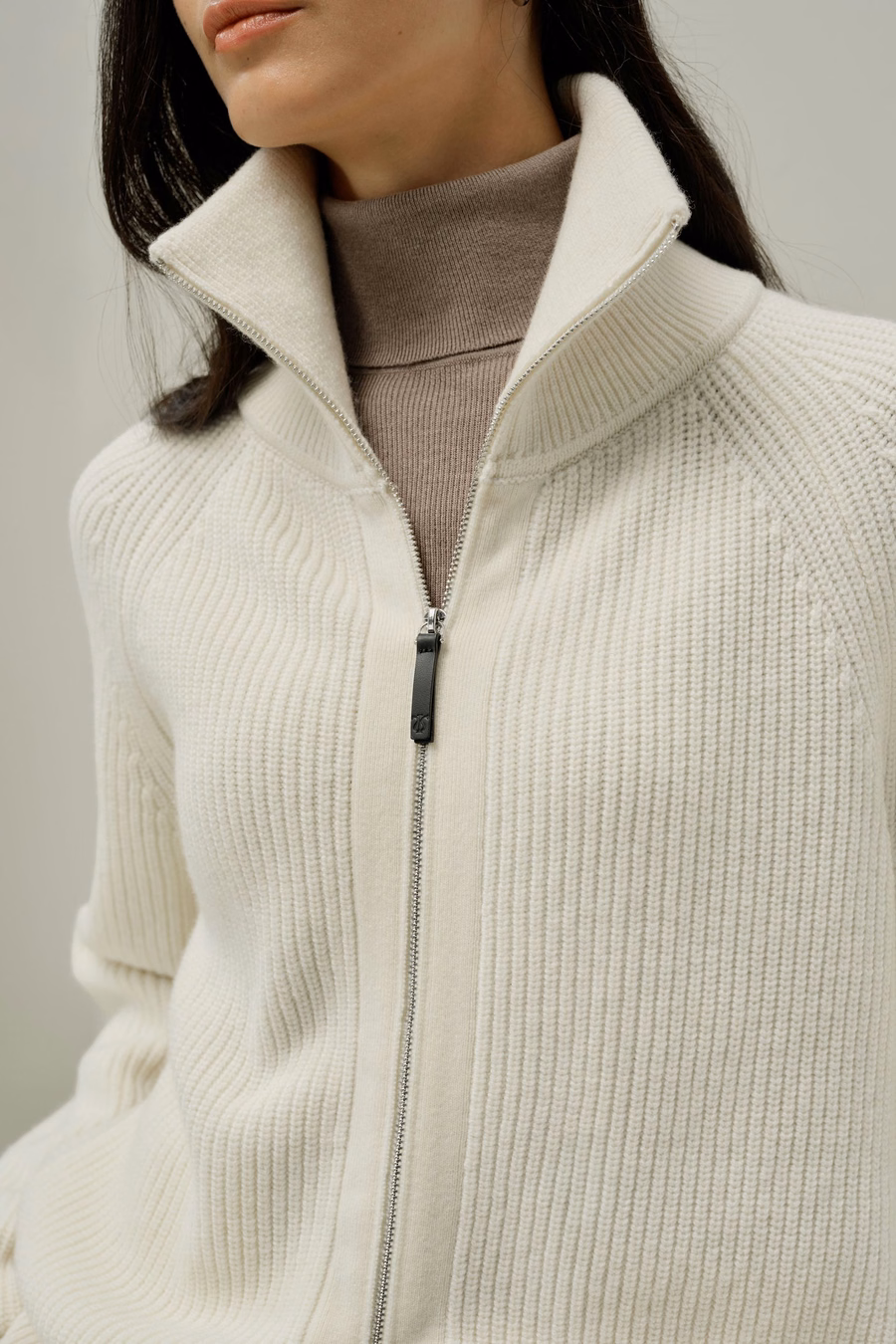 Ripp-Strick-Turtleneck Zip-Kardigan
