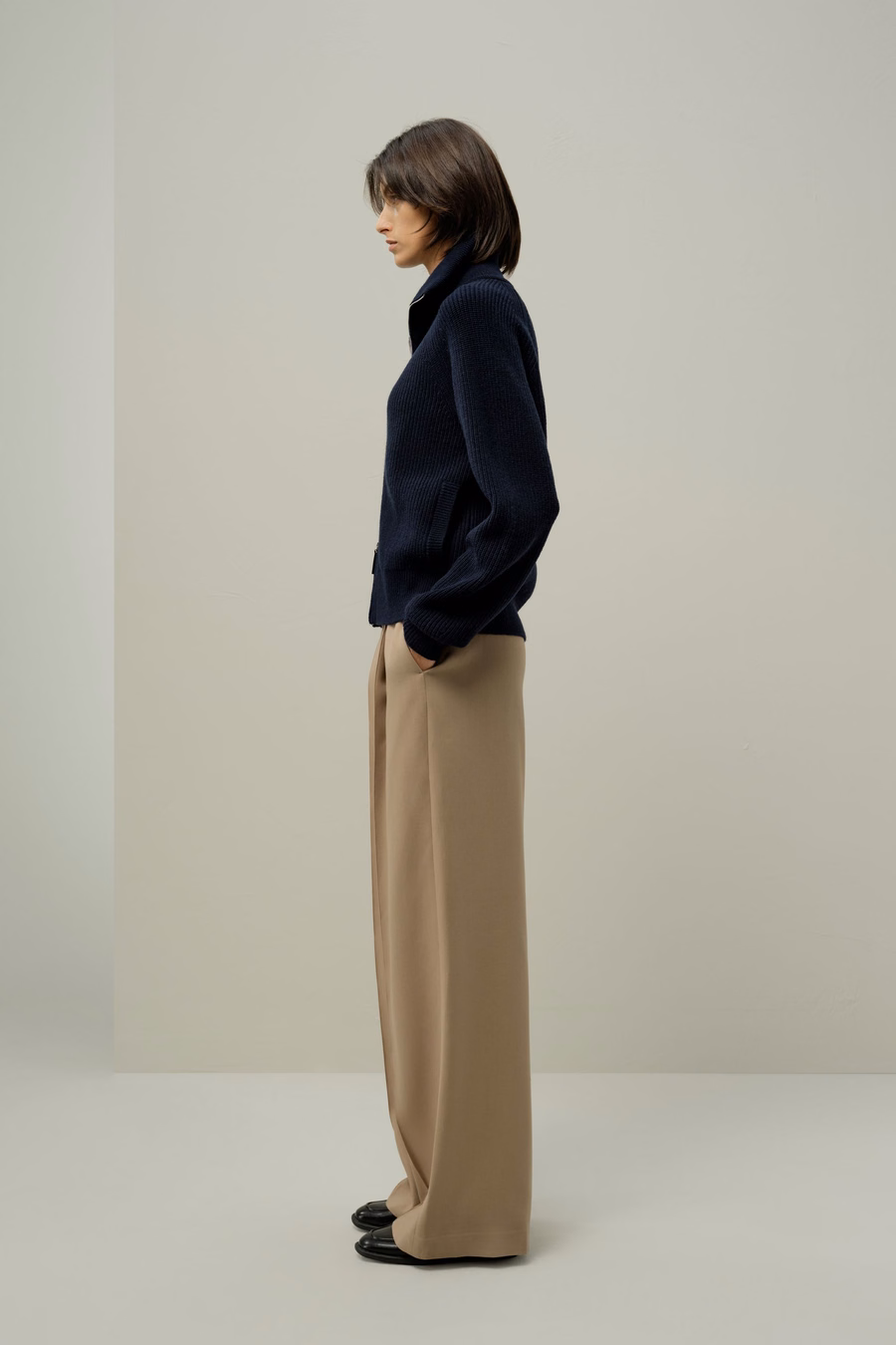 Ripp-Strick-Turtleneck Zip-Kardigan
