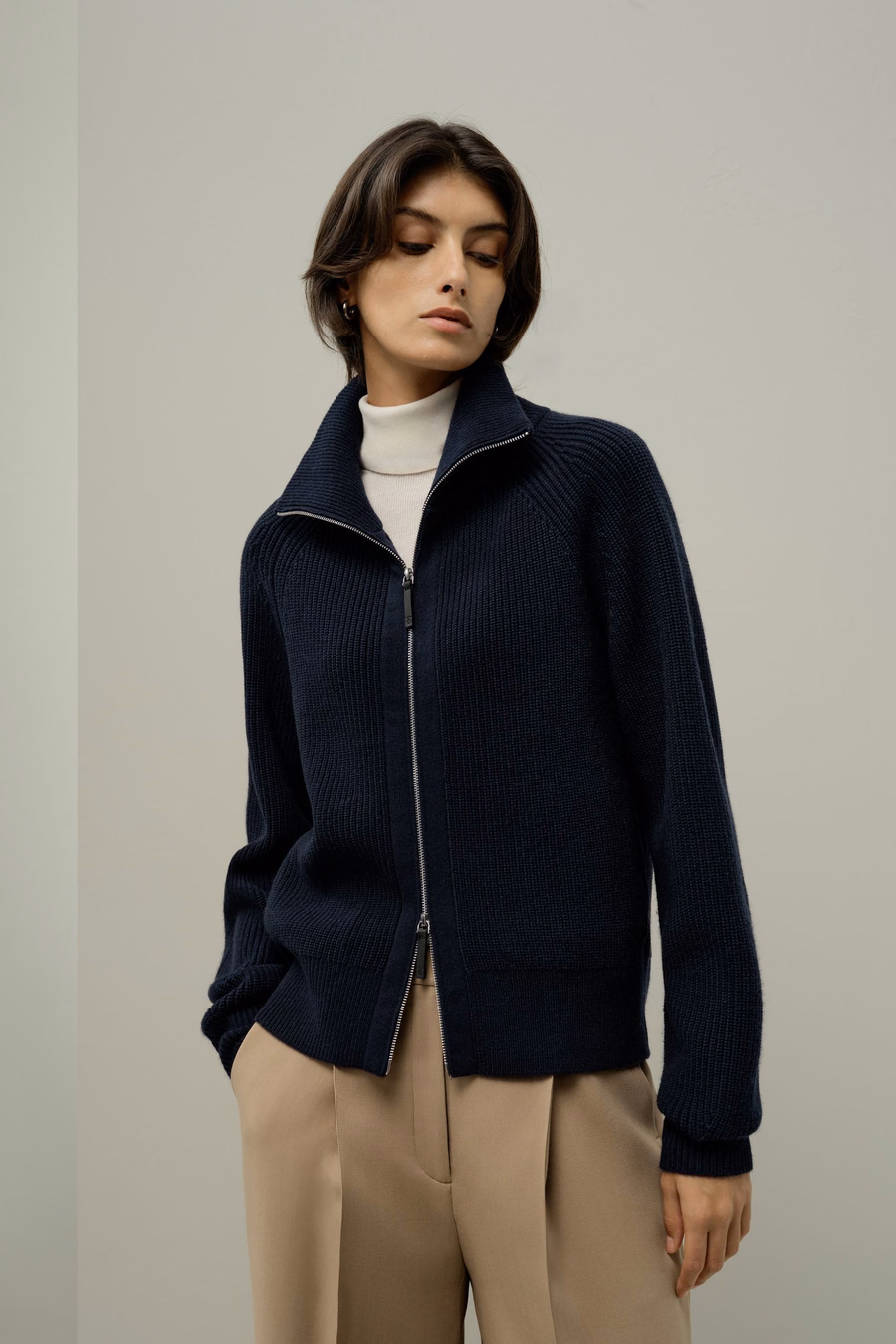 Ripp-Strick-Turtleneck Zip-Kardigan