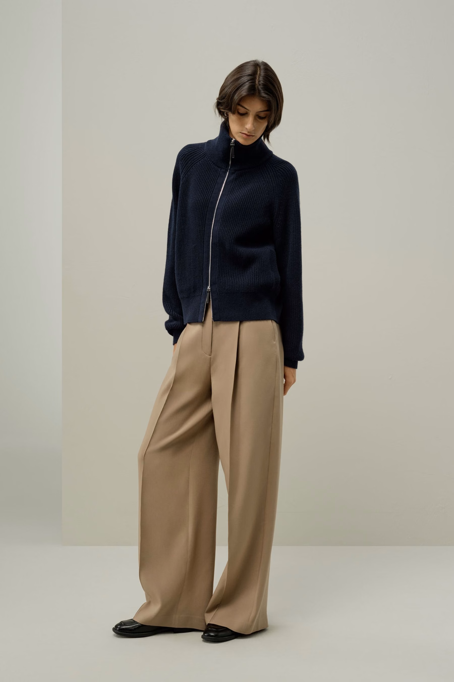 Ripp-Strick-Turtleneck Zip-Kardigan