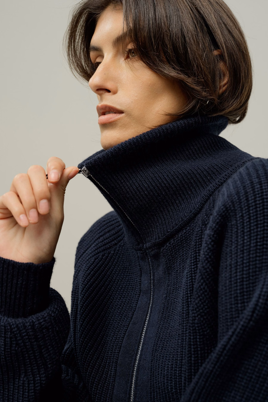 Ripp-Strick-Turtleneck Zip-Kardigan
