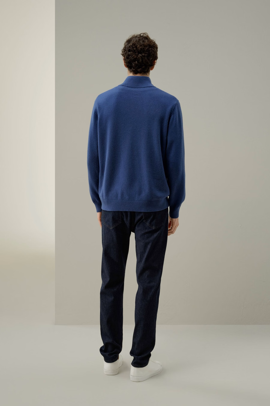 Wool Blend Stand Collar Zip-Up Sweater