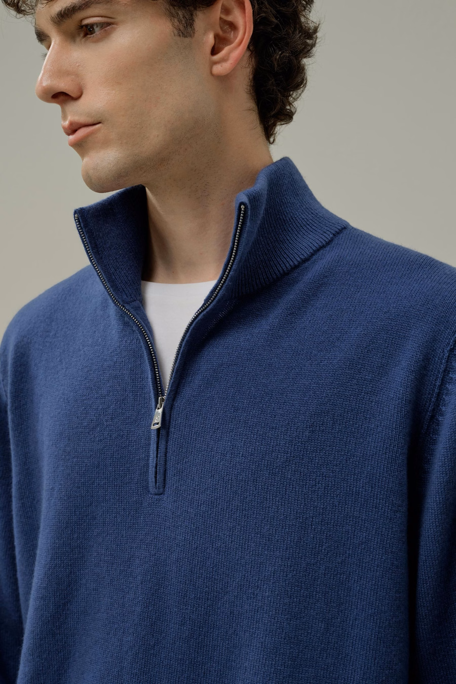 Wool Blend Stand Collar Zip-Up Sweater