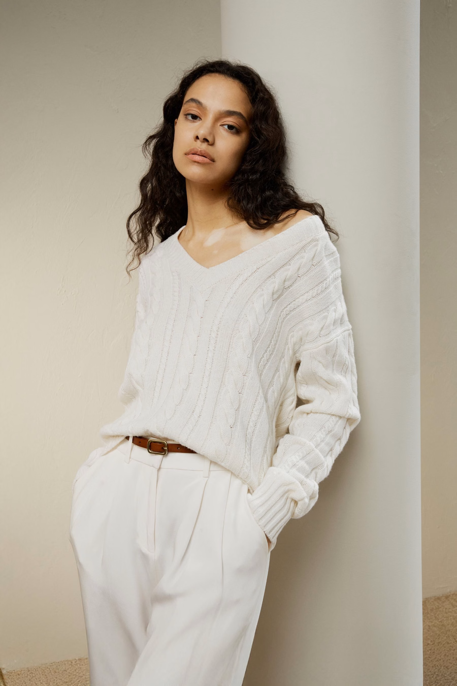 Kabelstrickpullover aus Wolle-Kaschmir-Mischung
