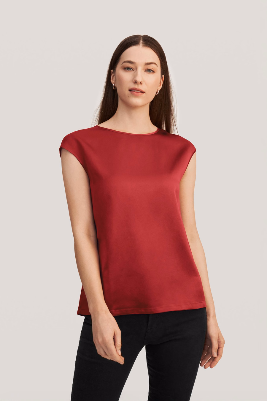 Basic Cap Sleeves Silk Tee