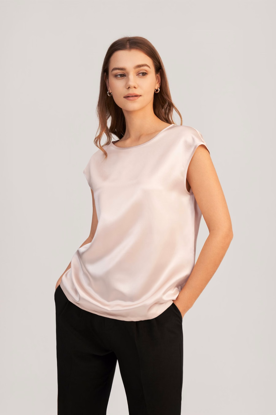 Basic Cap Sleeves Silk Tee