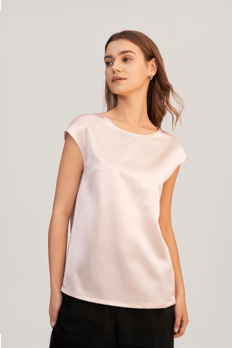 Basic Cap Sleeves Silk Tee